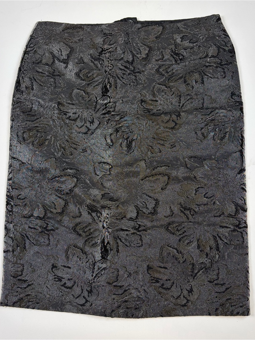 KENAR SIZE 6 GRAY BLACK FLORAL JACQUARD PENCIL SKIRT METALLIC LINED